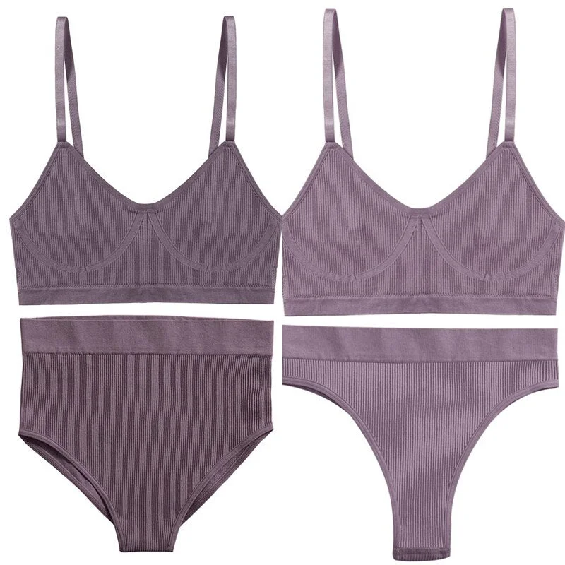 Women Push Up Sports Lingerie Brassiere Set Sexy G-String Seamless Active Bra Panties Set Crop Top High Waist Thong Underwear