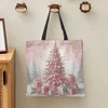 (US Only)4pcs Christmas Linen Tote Bag Handbag Large Capacity Women Shopping Shoulder Bag