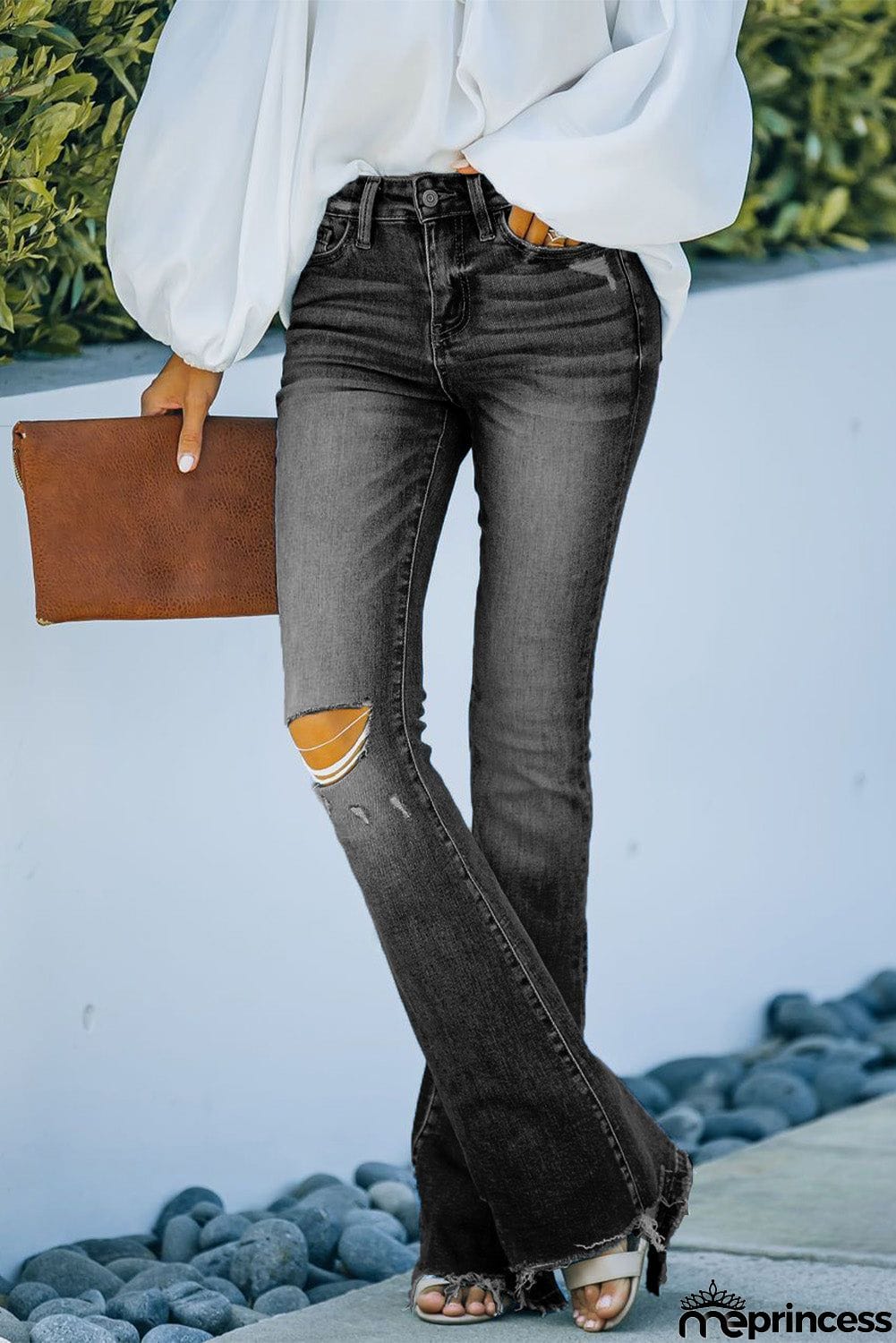 High Rise Distressed Flared Jeans