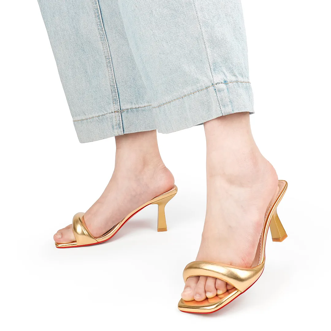 70mm Women's Special Heel Mule Sandals Square Toe Red Bottom Shoes  -vocosishoes