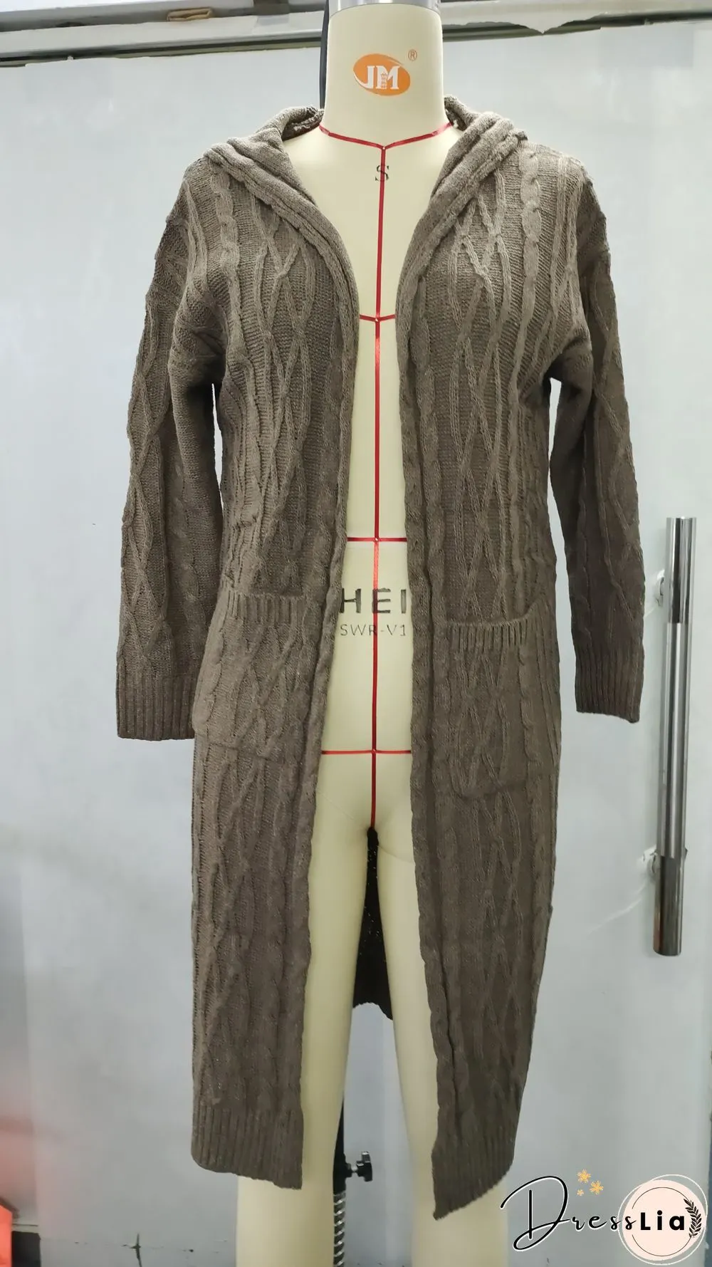 Hooded Solid Knitted Long Cardigan Twist Sweater Coat