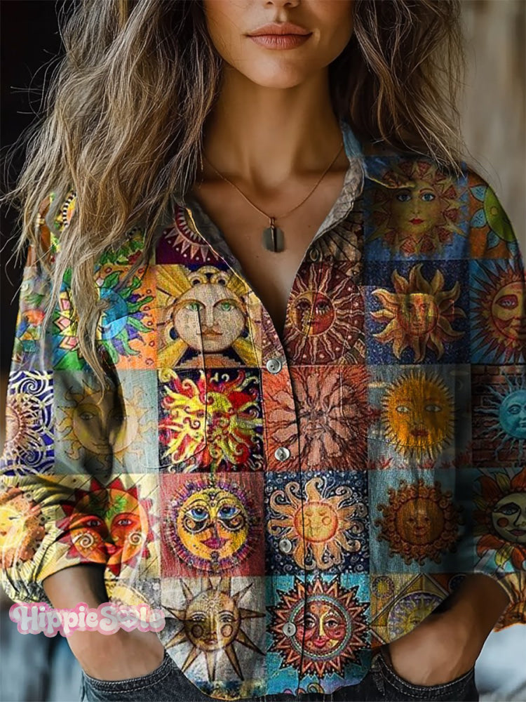 Art Print Casual Long Sleeve Comfortable Cotton Shirt Multicolor / S