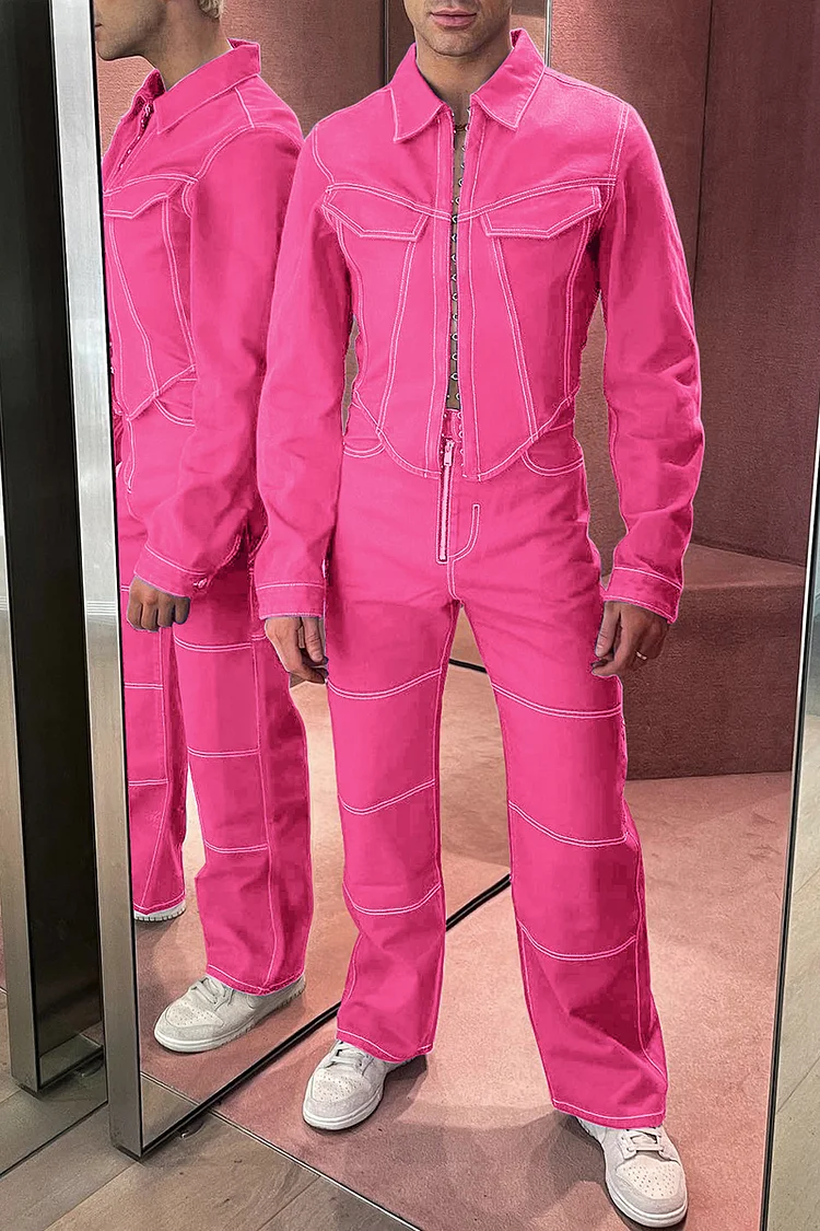 Casual Slim Fit Crop Top Pants Pink Two Piece Set