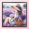 Girl And Puppy In Flower Field-11CT Stamped Cross Stitch 40*40cm/15.75*15.75in