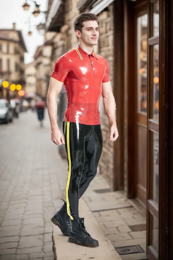 Men Latex Tops Male Studded Closure Polo T-Shirt Suitable For Wearing With Braces Elegant Top (KG31775)