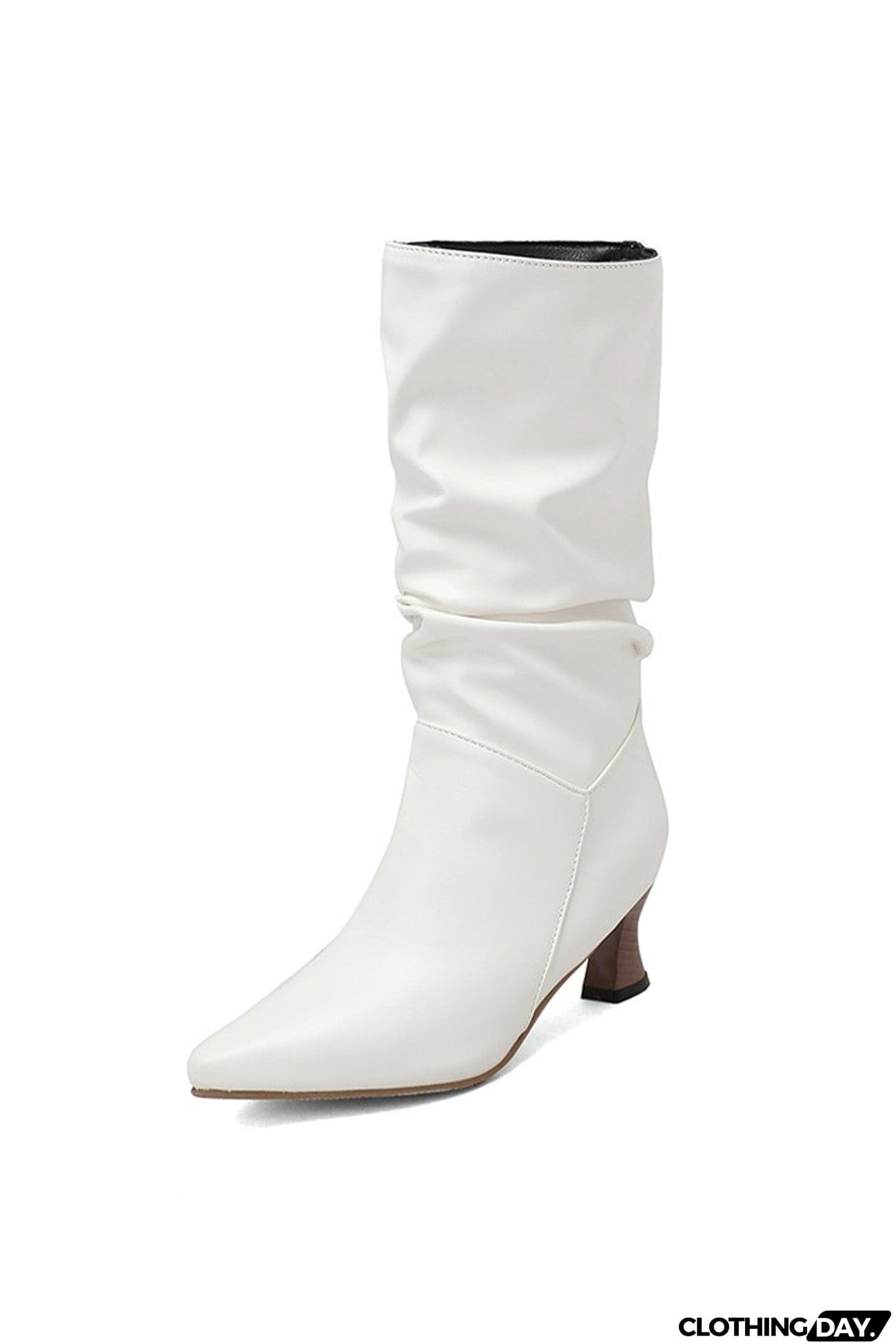 Pointed Toe Pleated Knee High Boots