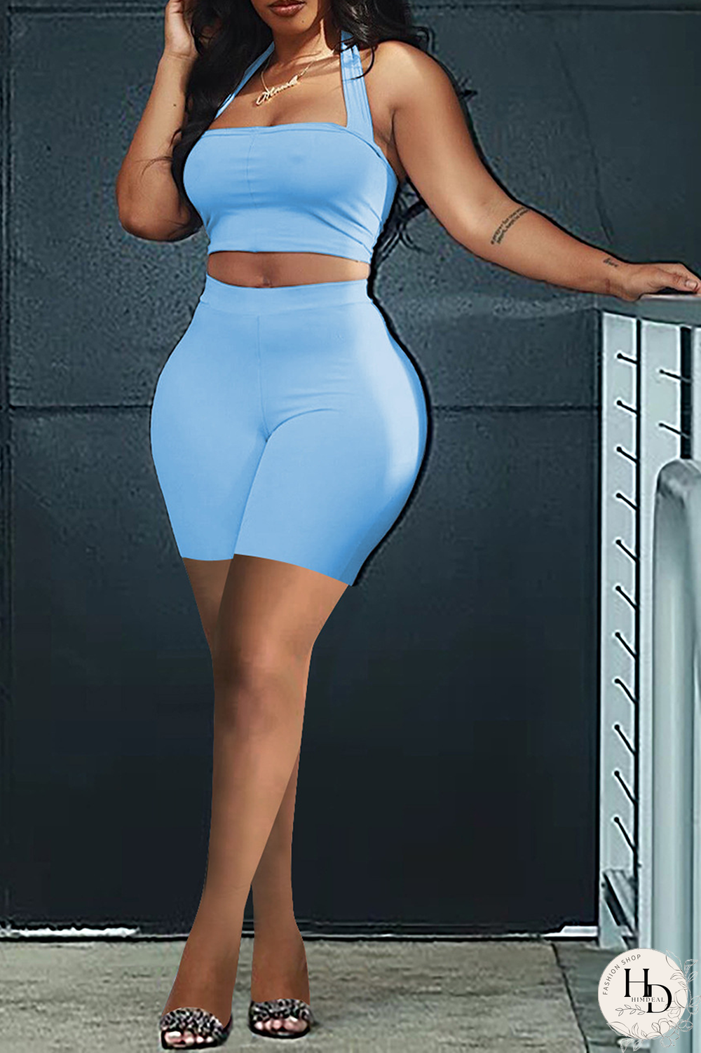 Rose Red Casual Solid Patchwork Halter Sleeveless Two Pieces