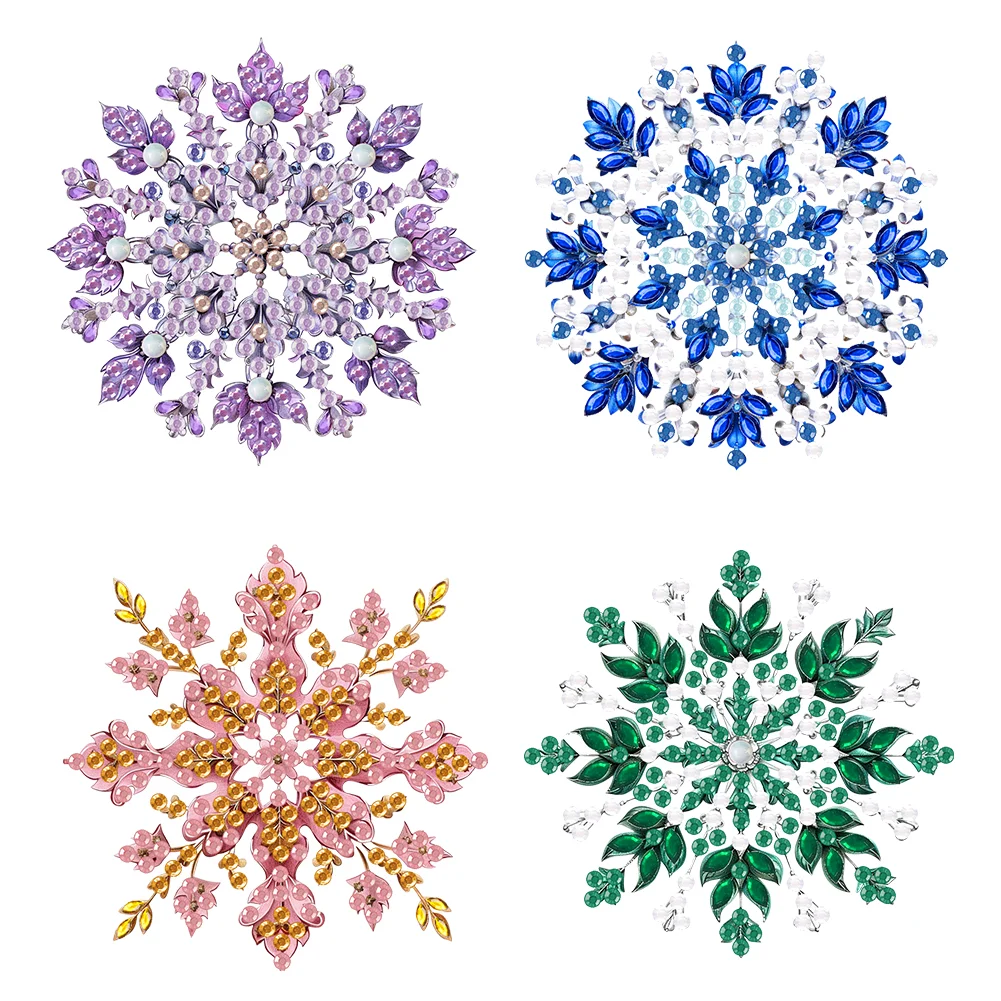 4Pcs Snowflake Acrylic Special Shaped Diamond Art Brooch Jewelry Kit