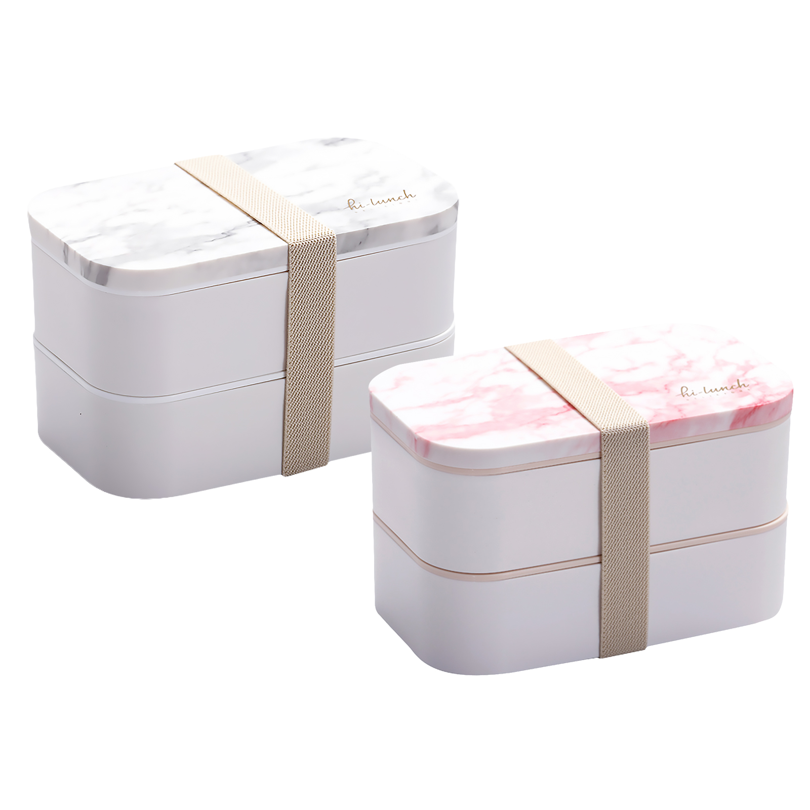 

Bento Lunch Box Set Fork Spoon Nylon Strap 1.6L Double Layer Food Container, White, 501 Original