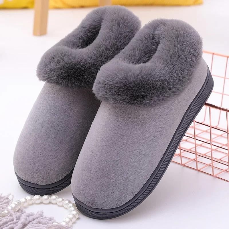 Comemore Winter Warm Women Slippers Female Platform Furry Fur Plush Men's Indoor Home Slipper House Shoes Woman Plus Size 44 New