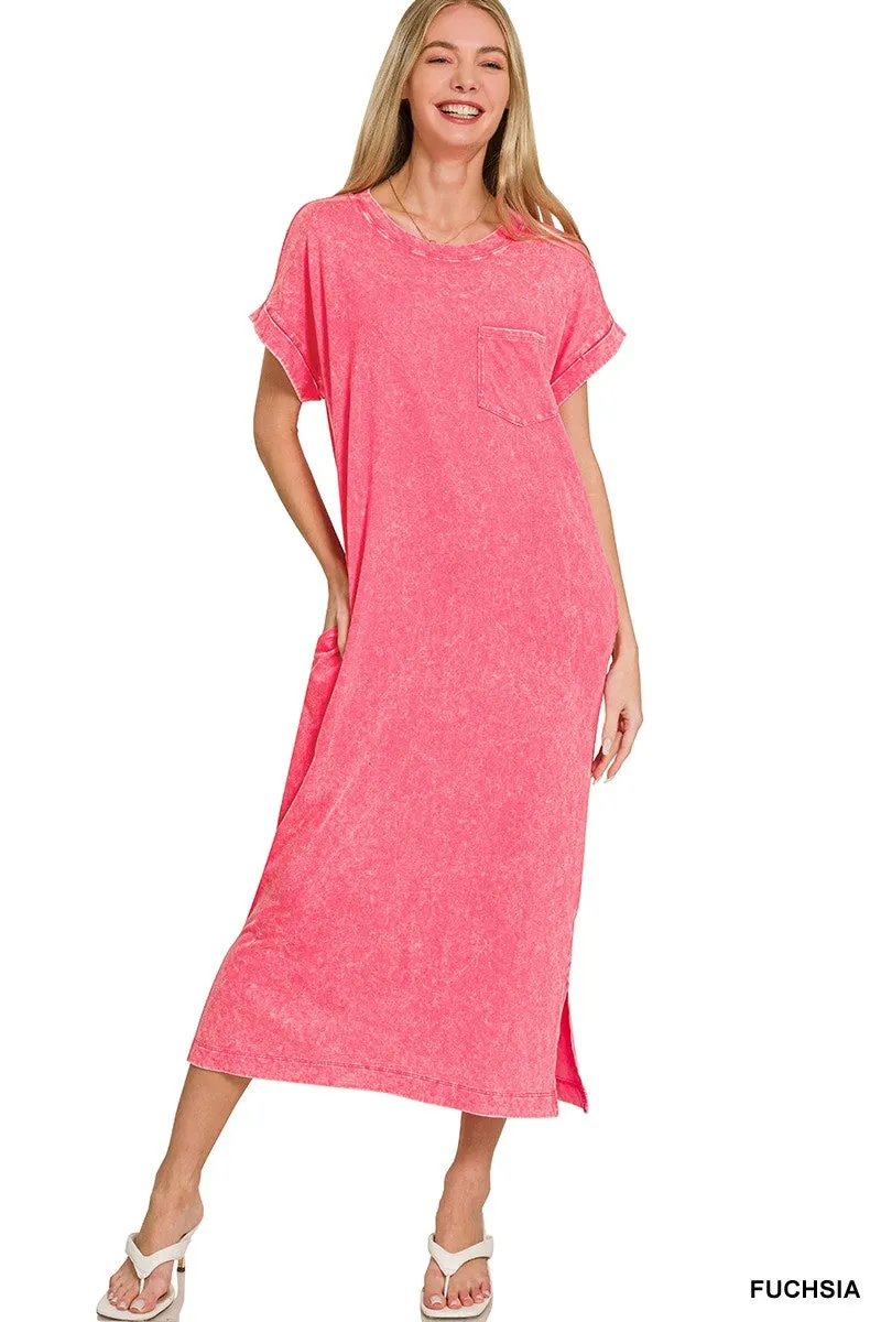Zenana Washed Exposed Seam Short Sleeve T-Shirt Dress mysite idetrend