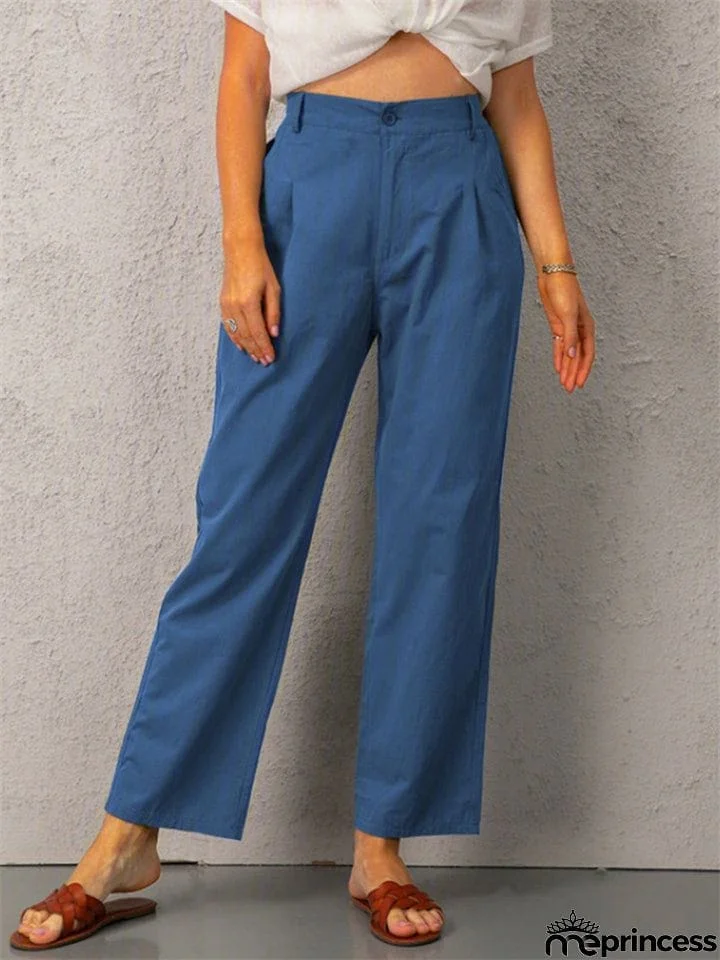 Women's High Waist Cozy Straight Leg Linen Pants for Spring Autumn