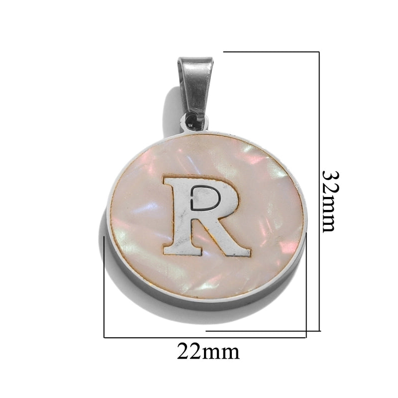 5 Pcs/package Minimalist Round Letter Stainless Steel Plating Inlay Pendant Jewelry Accessories