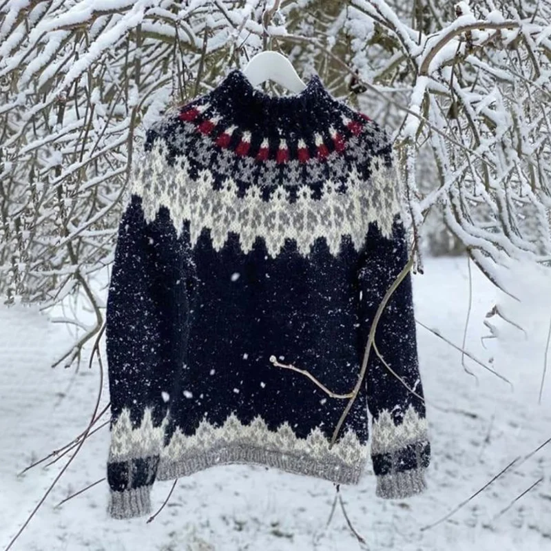 Vintage Beautiful Knit Jacquard Crew Neck Sweater(Unisex)