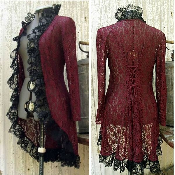 2019 Victorian Steampunk Stand Collar Coat Women Lace Cardigan Medieval Lace Up Dress Suit Jacket Countess Cardigan