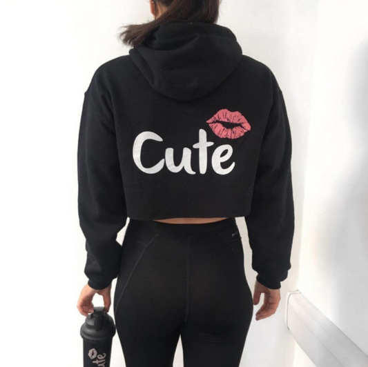 Black/Grey/Pink Kawaii Lip Printing Hoodie Jumper SP1710734
