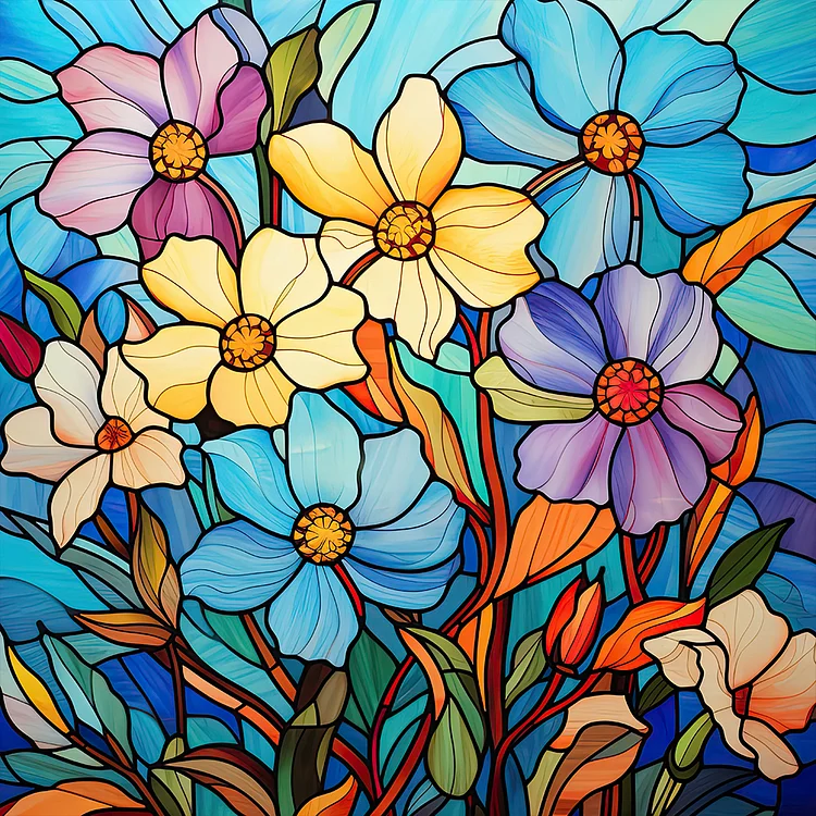 Full Round Diamond Painting - Glass Art - Colorful Flowers 30*30CM