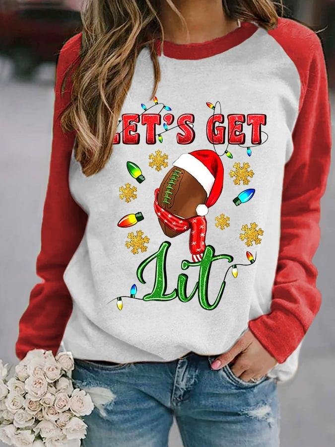 womens-lets-get-lit-christmas-footbal-casual-sweatshirt