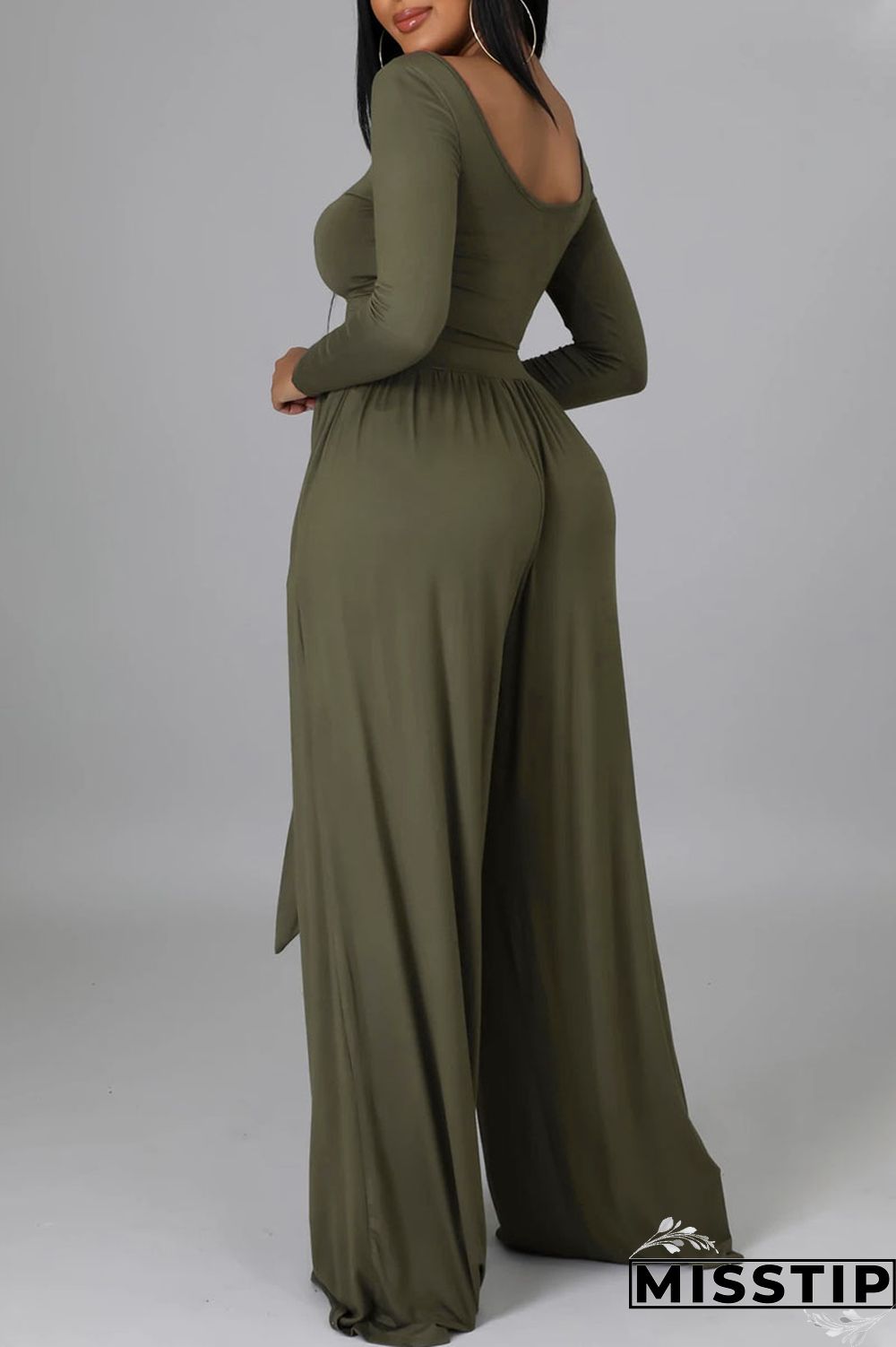 Dark Khaki Casual Elegant Solid Bandage Patchwork U Neck Long Sleeve Two Pieces