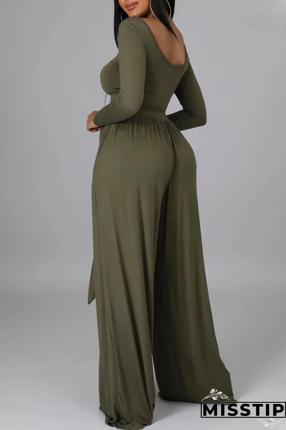 Dark Khaki Casual Elegant Solid Bandage Patchwork U Neck Long Sleeve Two Pieces