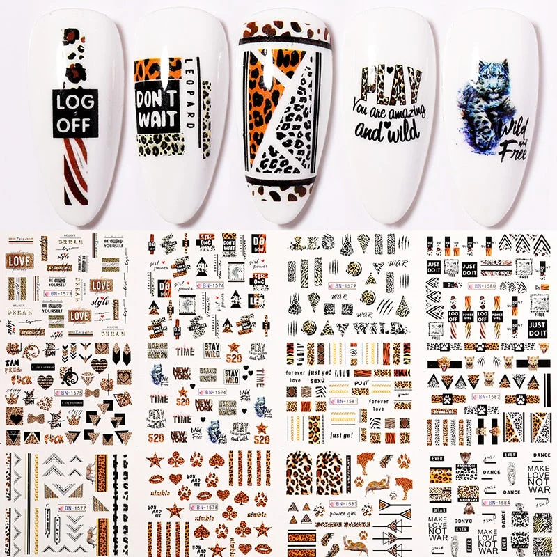 12Pcs Leaves Flowers Design Water Decals Stickers For for Nails Inscriptions Nail Art Decoration Tips-Nail Inspo