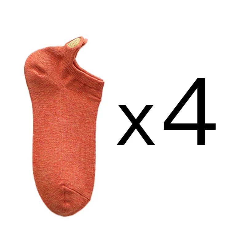 4 Pairs Lot Fashion Socks Women 2021 New Spring Cotton Color Novelty Girls Cute Heart Embroidery Casual Funny Ankle Socks Pack