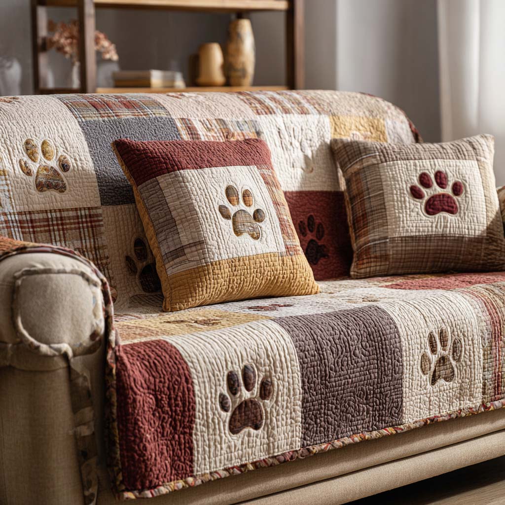 Adorable Paw Quilted Sofa Cover NCU0NT11185 everthome