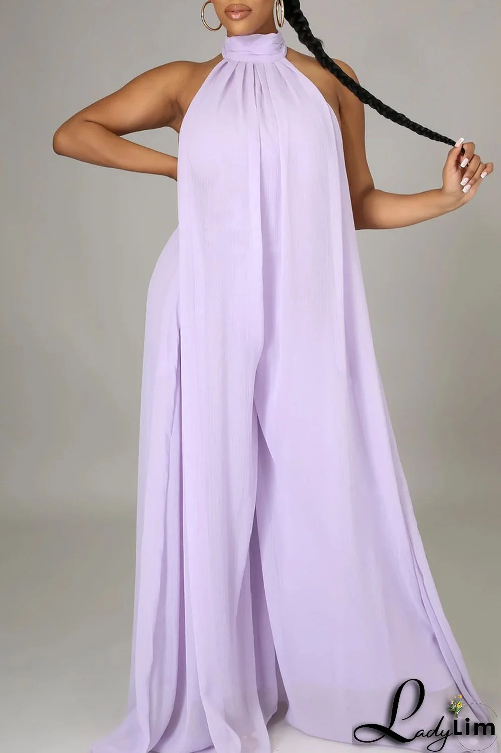 Yellow Elegant Solid Patchwork Backless Halter Straight Jumpsuits