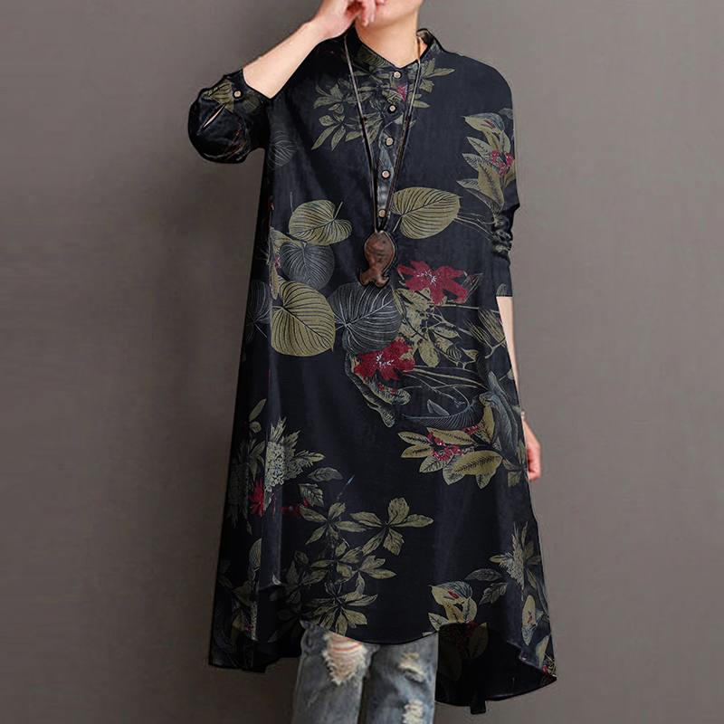 Women's Floral Blouses Elegant Shirt Casual Long Sleeve Long Tops