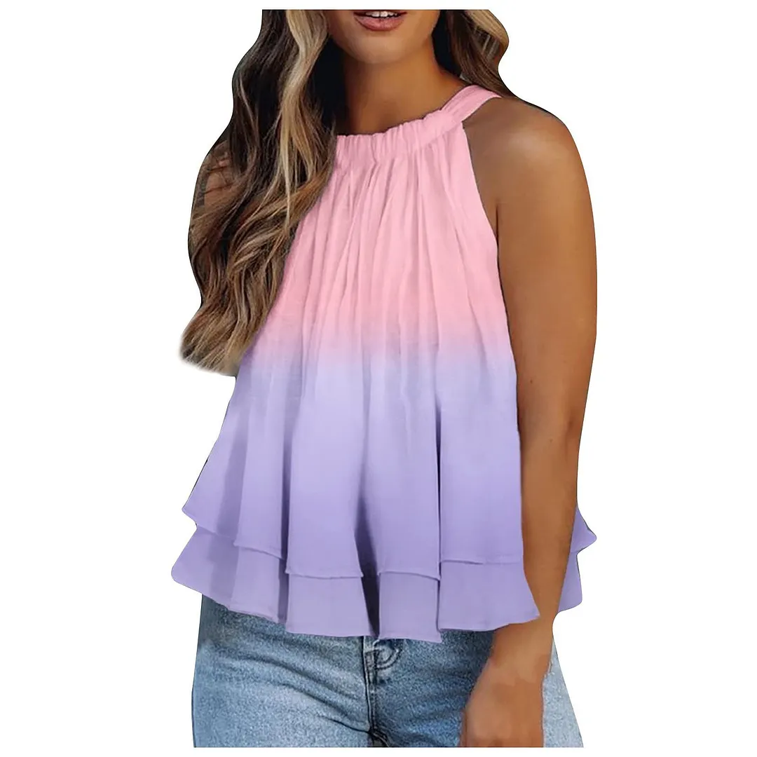 Brownm Print Round Neck Halter Sexy Sleeveless Blouses