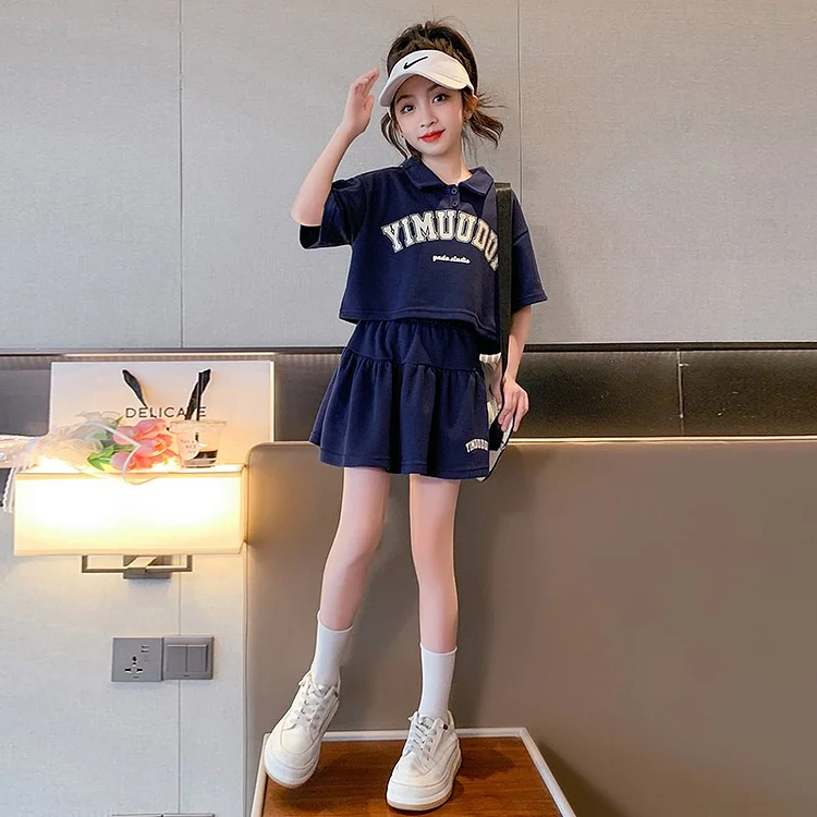 おすすめ アルファベット プルオーバー 配色 超人気 トップス+スカート キッズ  女の子 2点セットアップ