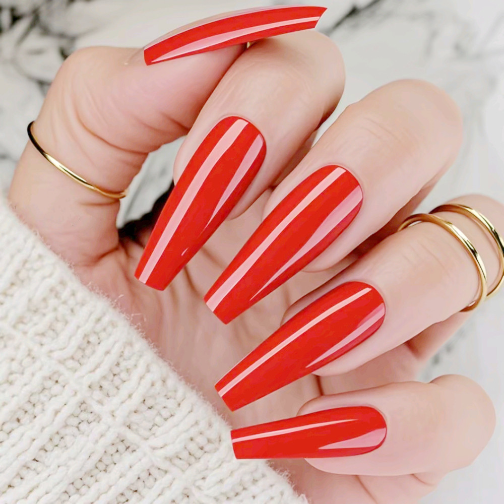 48Pcs Shiny White Woman False Nails With Glue Acrylic Press On Fake Nails Long Ballerina Coffin Shaped DIY Manicure Finger Tips