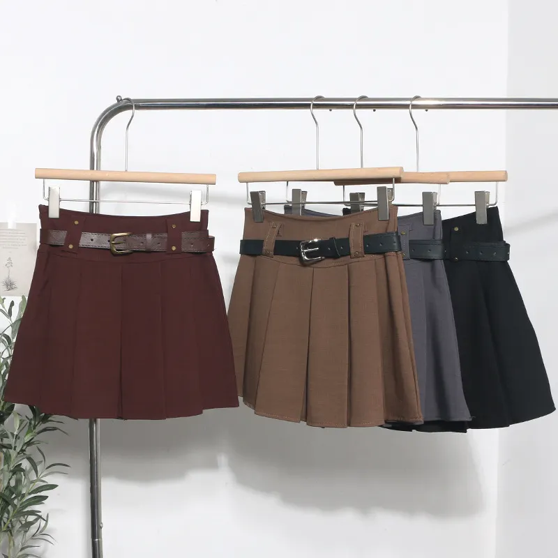 Brownm S-2XL 100-Folded Skirt Woman 2024 Autumn And Winter Suit Half-Dress Korean Version A Word High Waist Half-Body Skirt 1289