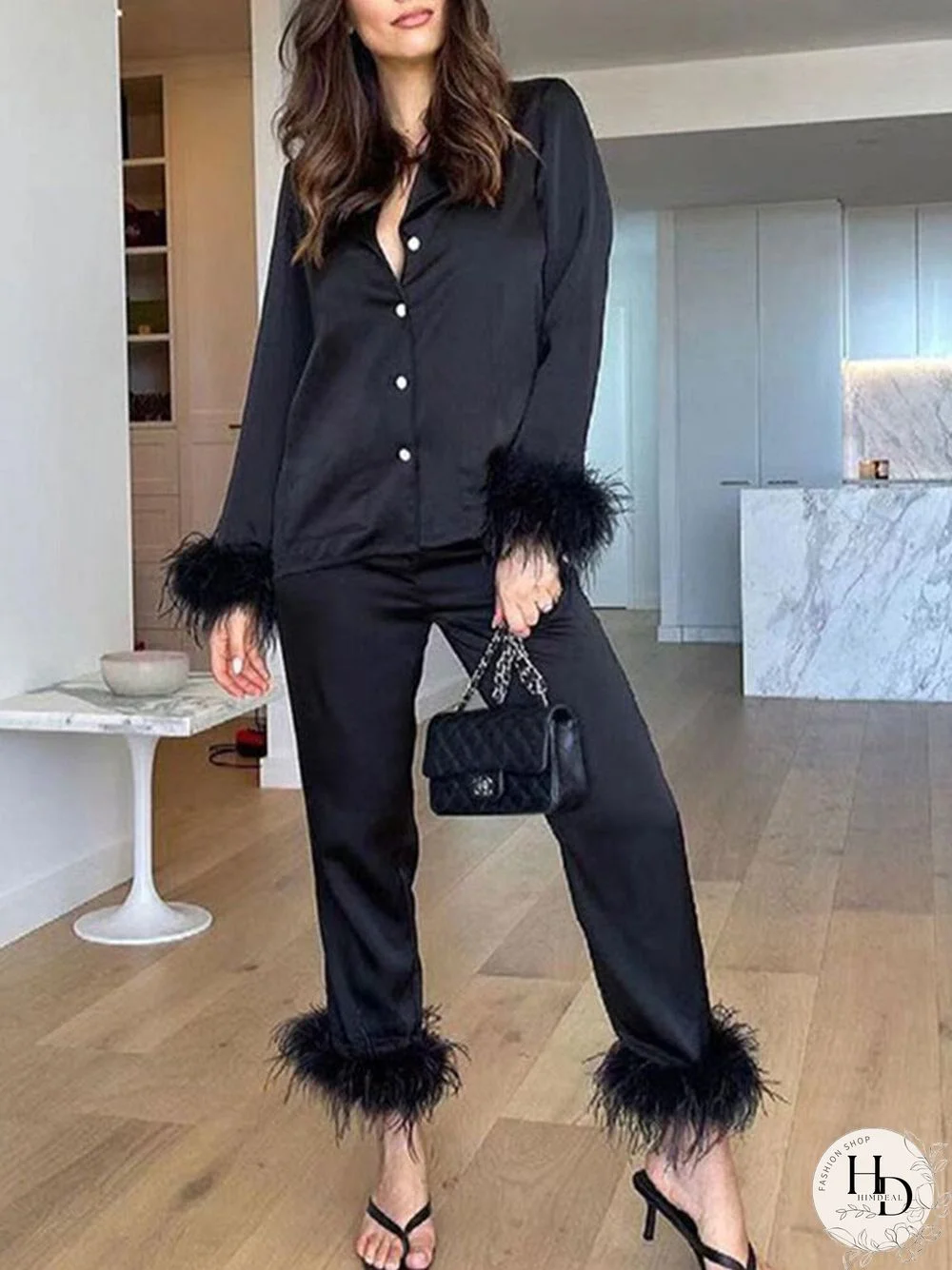 New Sexy Belt Feather Blazer And Straight Trousers Suit Women Fashion Furry Cut Collar Shirt Trousers Two Piece Set