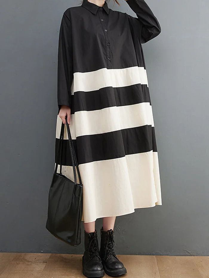 Stylish Striped Panel Shirt Dress