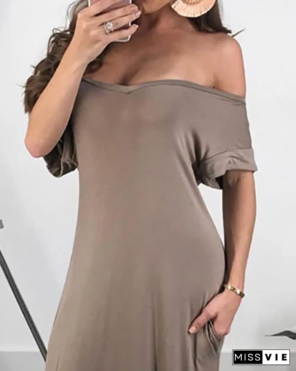 Solid Off Shoulder Slit Irregular Maxi Dress P15227