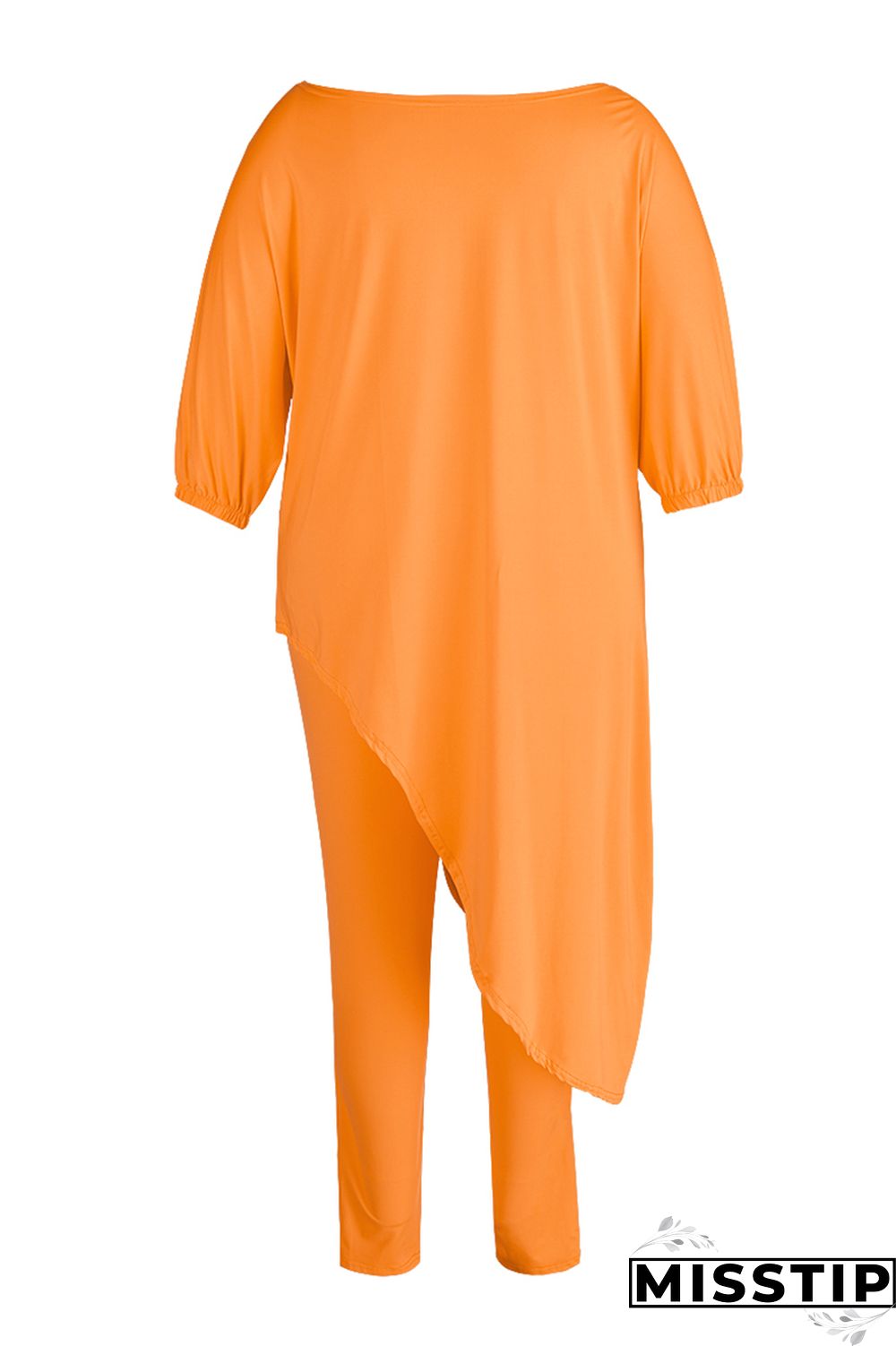 Green Fashion Casual Solid Asymmetrical Oblique Collar Plus Size Two Pieces