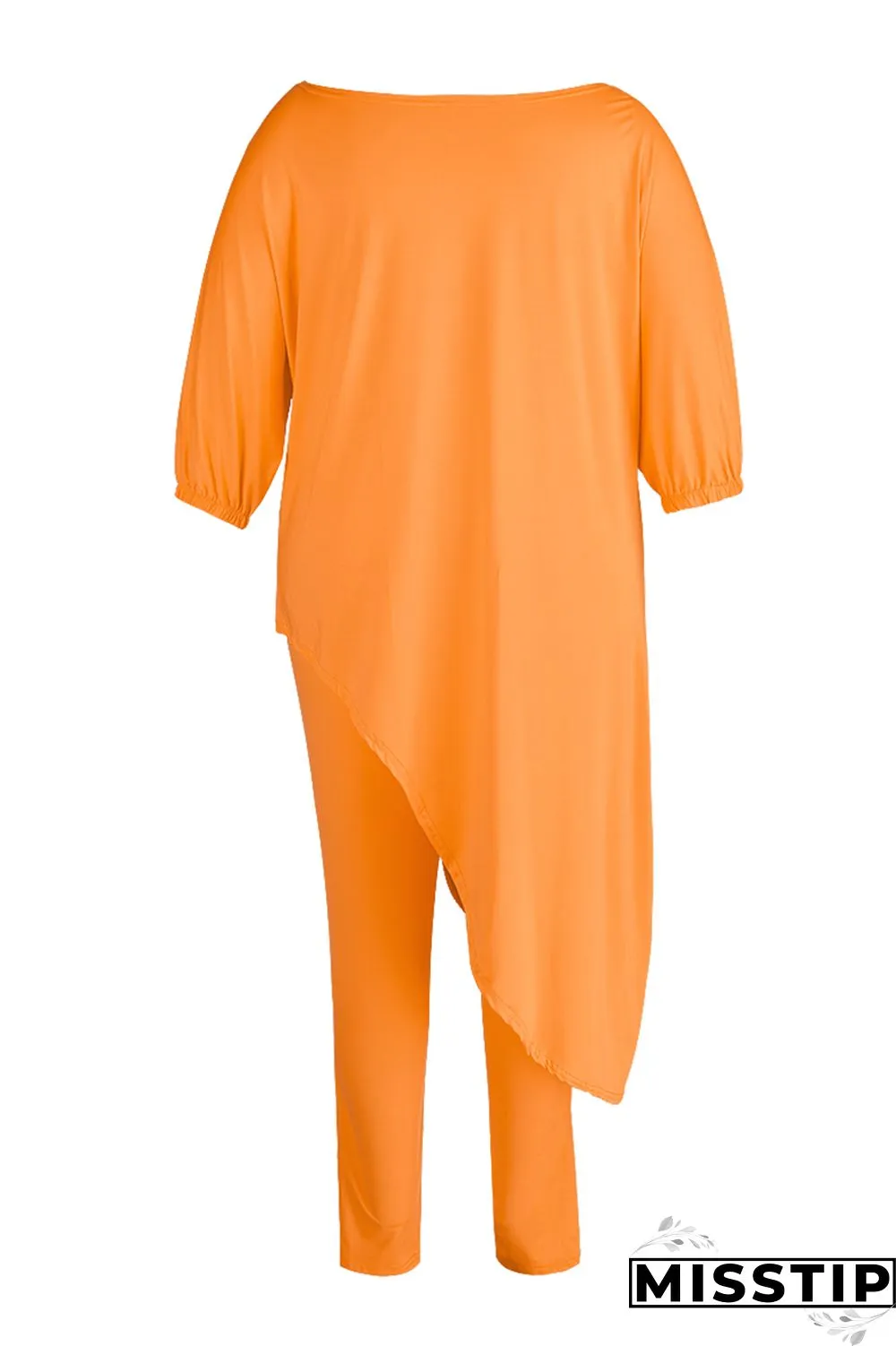 Green Fashion Casual Solid Asymmetrical Oblique Collar Plus Size Two Pieces