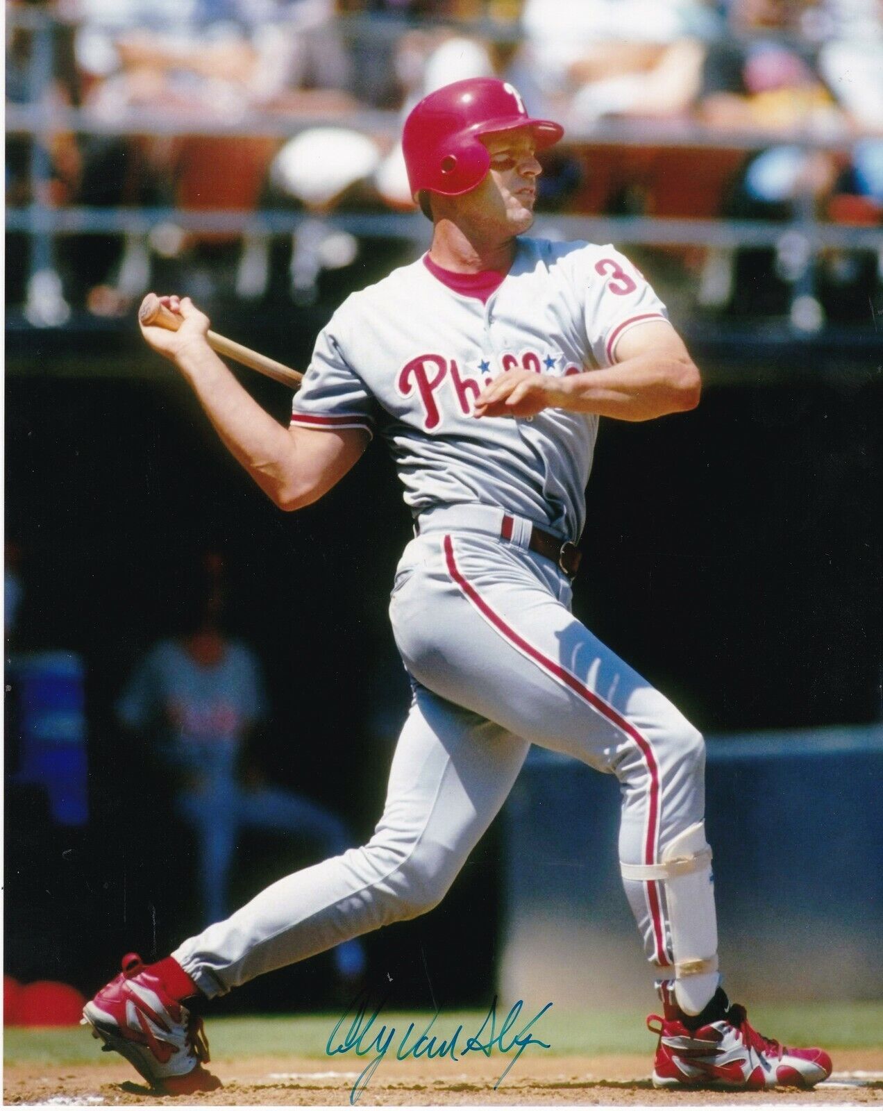 ANDY VAN SLYKE PHILADELPHIA PHILLIES ACTION SIGNED 8x10