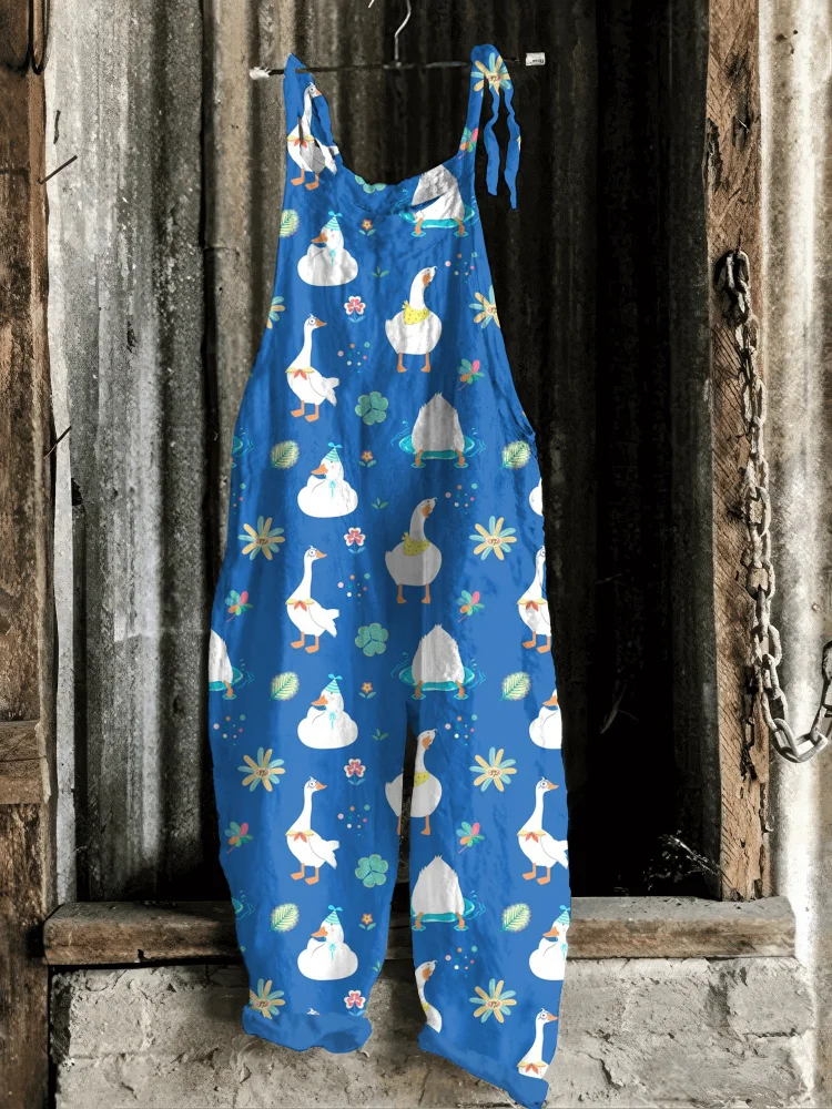 Vintage Cute Ducks Print Casual Jumpsuit