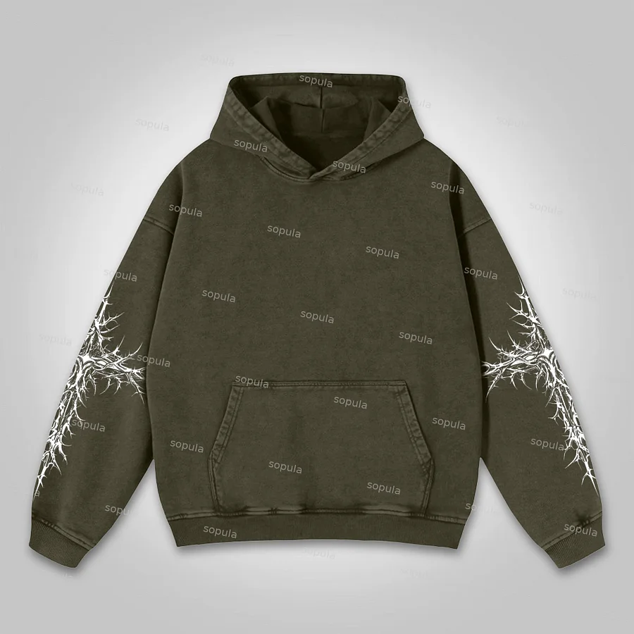 Sopula Vintage Angel Cross Faith Graphic Washed Hoodie