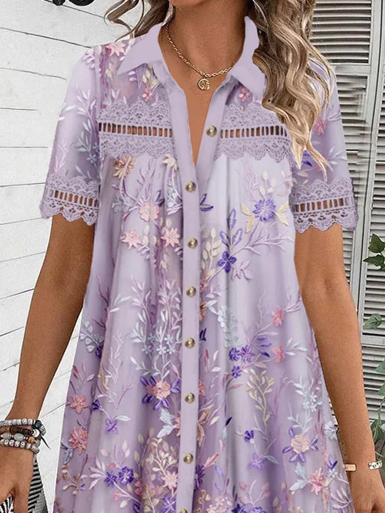 (PRE ORDER)Women's Short Sleeve Scoop Neck Graphic Lace Dress