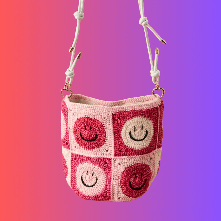 Lulusnow Handmade Pink Classic Smiley Faces Small Shoulder Bag  Crochet Crossbody Bag