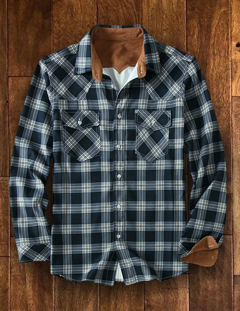 Men's High Quality Plaid Shirt Cardigan Lapel Long Sleeve Plaid Shirt Jacket