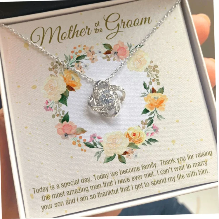 To Mother of Groom - S925 Love Knot Necklace "I Promise To Protect Her Heart" Wedding Gifts From Bride