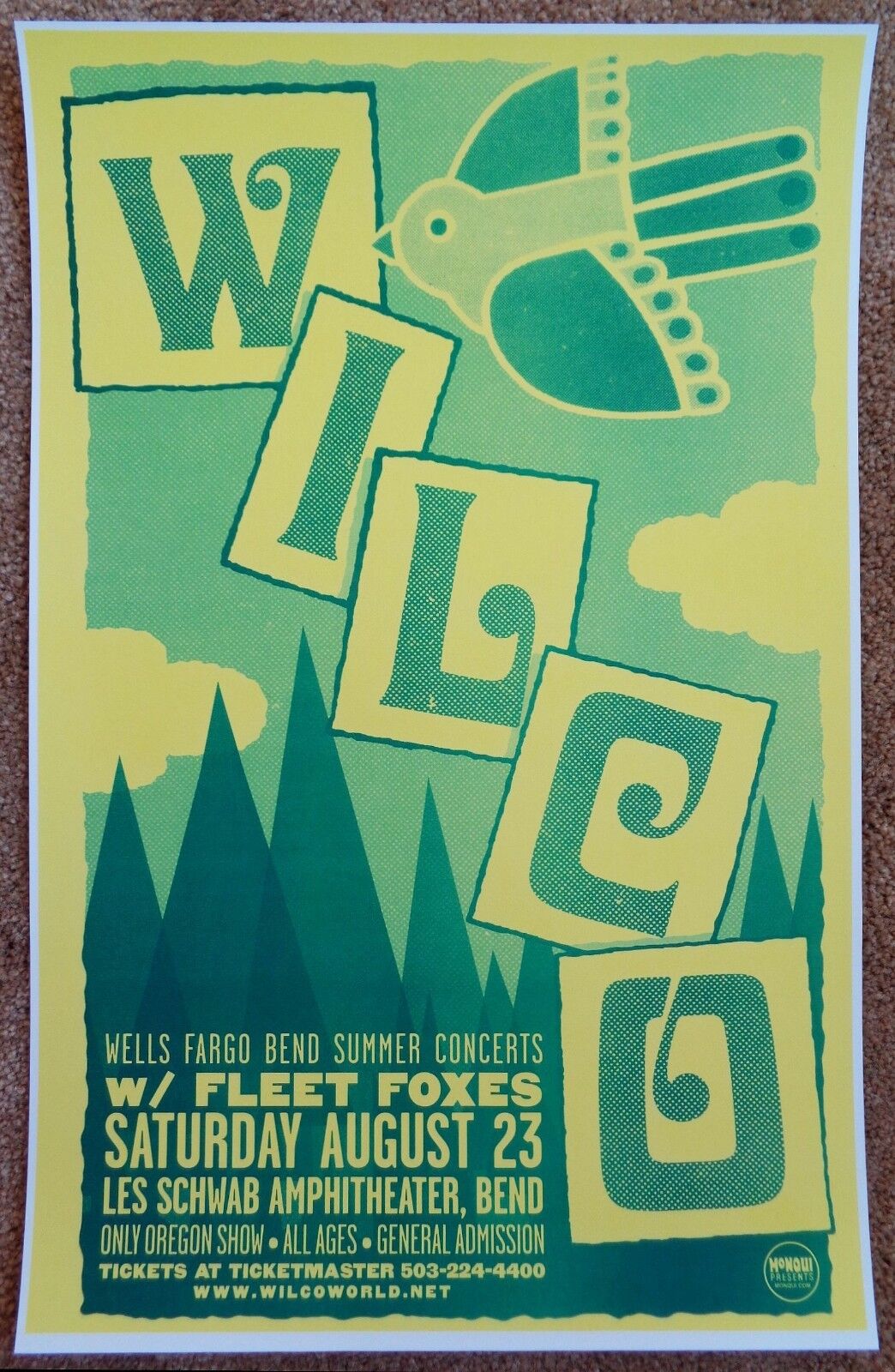 WILCO & FLEET FOXES 2008 Gig POSTER Bend Oregon Concert