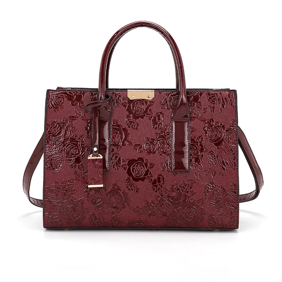 2 Pcs/sets Women Handbags Rose Patent Print Luxury Designer Shoulder Crossbody Bag for Female High Quality Lady Wedding Tote Sac