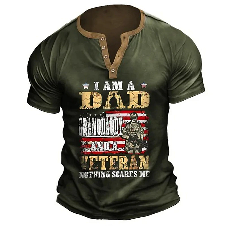 BrosWear “I Am A Dad Granddaddy And A Veteran Nothing Scares Me” Henley T-Shirt