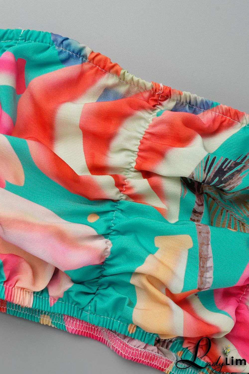 Orange Fashion Sexy Print Backless Slit Off the Shoulder Long Sleeve Two Pieces