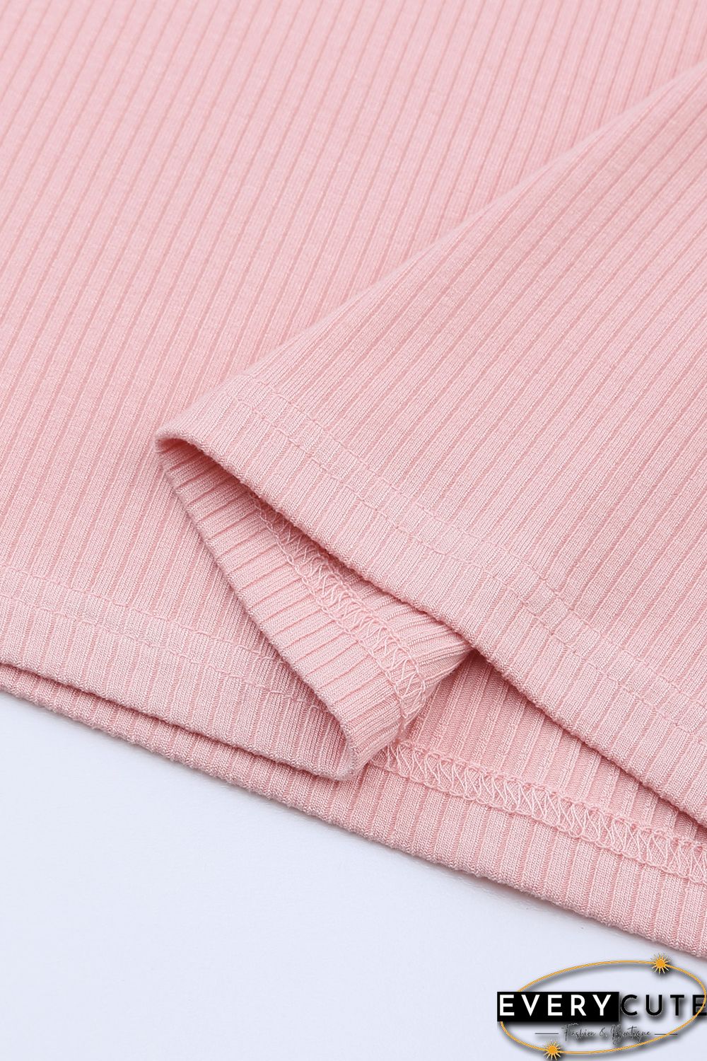 Pink Ruffle Tulle Sleeve Ribbed Knit Bodycon Dress